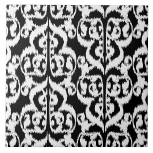 Carreau Ikat Moorish Damask - blanc et noir