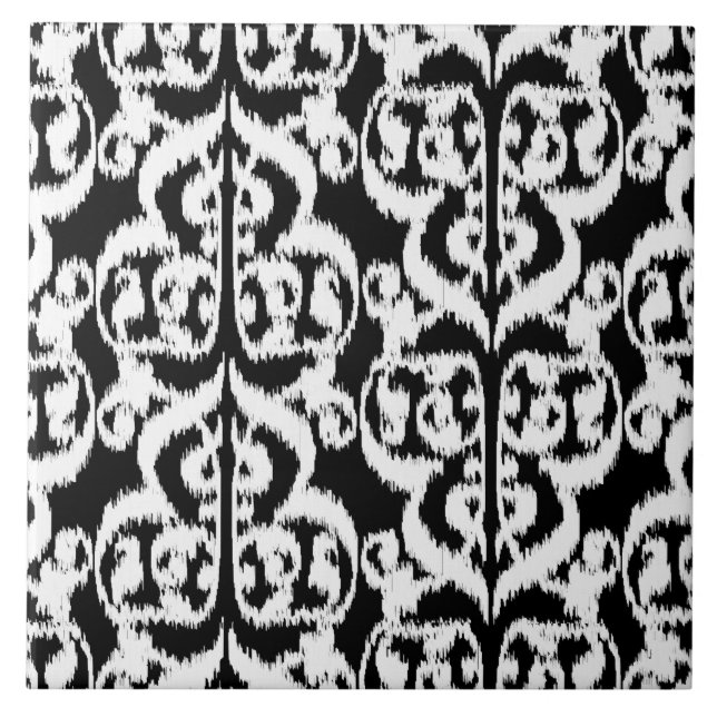 Carreau Ikat Moorish Damask - blanc et noir (Devant)