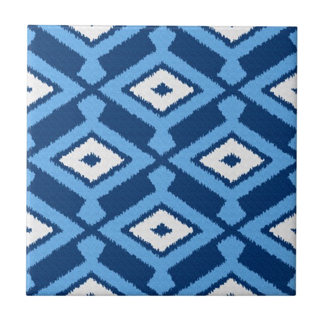 Carreau Ikat Motif, Indigo et Denim Blue (Devant)