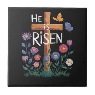 Carreau Il est ressuscité Jésus Floral chrétien Pâques