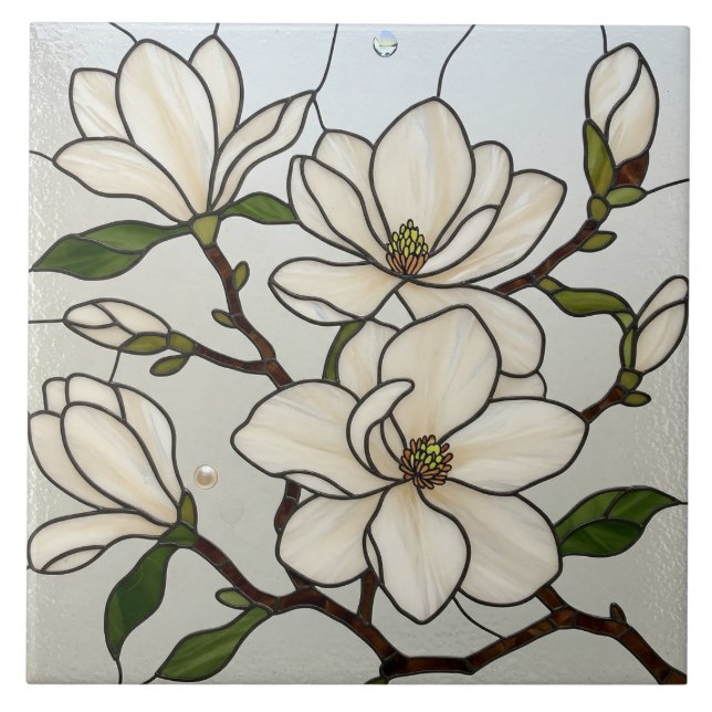 Carreau Illusion en verre tendu des Magnolias blancs (Devant)