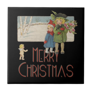 Carreau Illustration Antique Enfants Noël 1920
