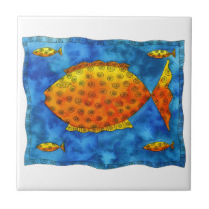 Carreau Illustration aquarelle de la vie marine des poisso