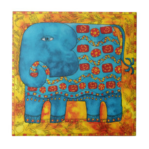 Carreau Illustration aquarelle d'éléphant à motifs