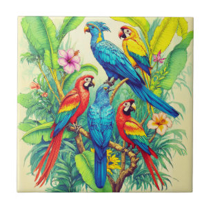 Carreau Illustration botanique d'oiseaux tropicaux