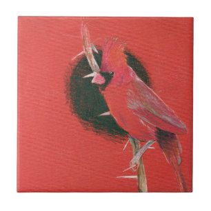 Carreau Illustration cardinale d'oiseau dessin rouge noir