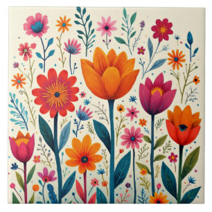 Carreau Illustration d'art de fleurs colorées,