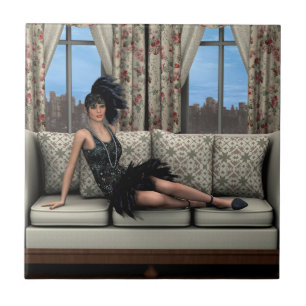 Carreau Illustration d'art de mode de flapper des années 2