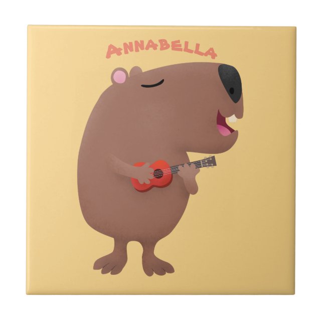 Carreau Illustration de dessin animé de capybara ukulele (Devant)