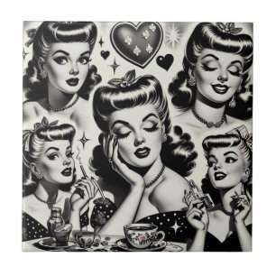 Carreau Illustration de fille Vintage