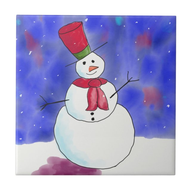 Carreau Illustration de Joyeux Noël de bonhomme de neige (Devant)