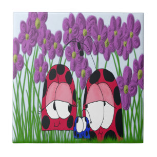 Carreau Illustration de la famille Ladybug mignonne
