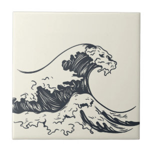 Carreau Illustration de la Grande vague au large de Kanaga
