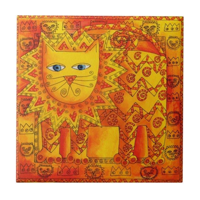 Carreau Illustration de l'aquarelle du lion à motifs (Devant)