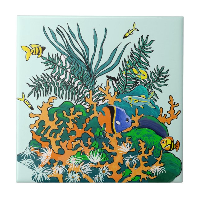 Carreau Illustration de l'aquarium de poissons tropicaux d (Devant)