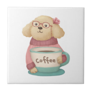 Carreau Illustration de mignonne chien et café