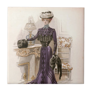 Carreau Illustration de mode vintage Edwardian Lady Fox