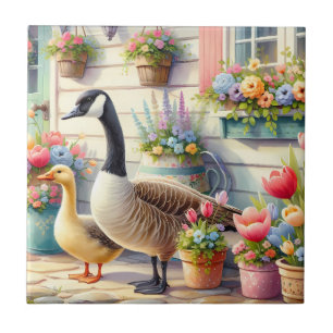Carreau Illustration de printemps d'oies de jardin de cott