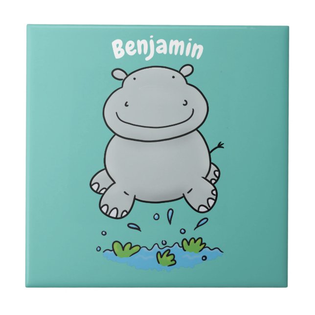 Carreau Illustration de saut en hippo mignon (Devant)