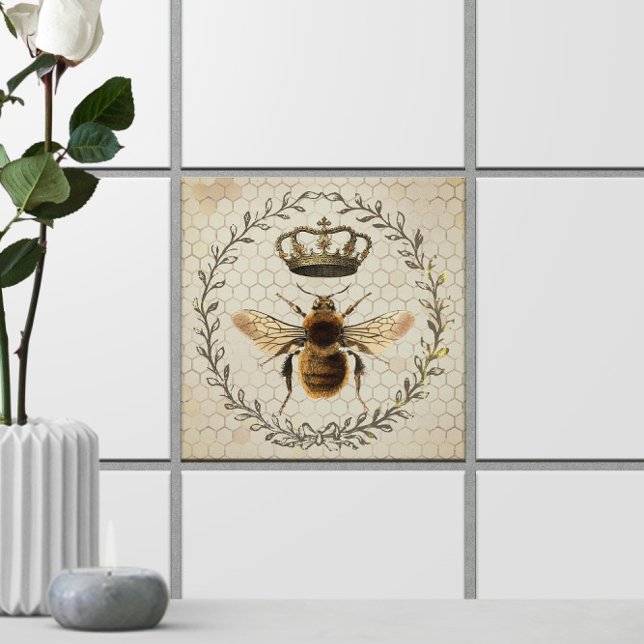Carreau Illustration de Shabby Chic 🐝 Queen Vintage Bee (Shabby Chic 🐝 Vintage Queen Bee Illustration Ceramic Tile
)
