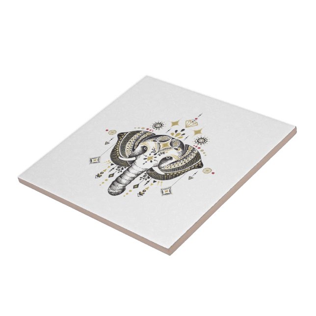 Carreau Illustration de tête d'éléphant de tribu carte de  (Côté)