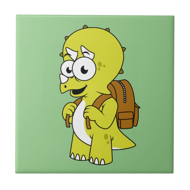 Carreau Illustration De Tricératops Avec Sac À Dos. (Devant)