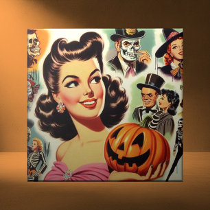 Carreau Illustration d'Halloween pour fille vintage