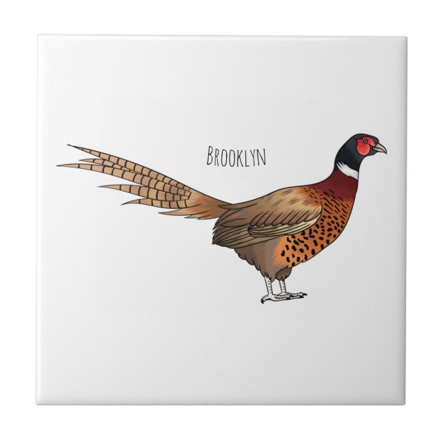 Carreau Illustration d'oiseau faisan à cou circulaire (Devant)