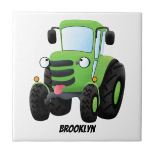 Carreau Illustration du joli joyeux tracteur agricole vert