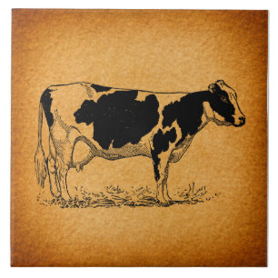 Carreau Illustration d'un animal de ferme de vache d'antiq