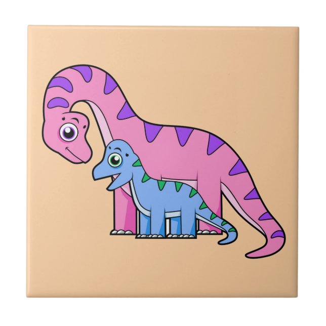 Carreau Illustration D'Un Brachiosaurus Mère Et Enfant. (Devant)