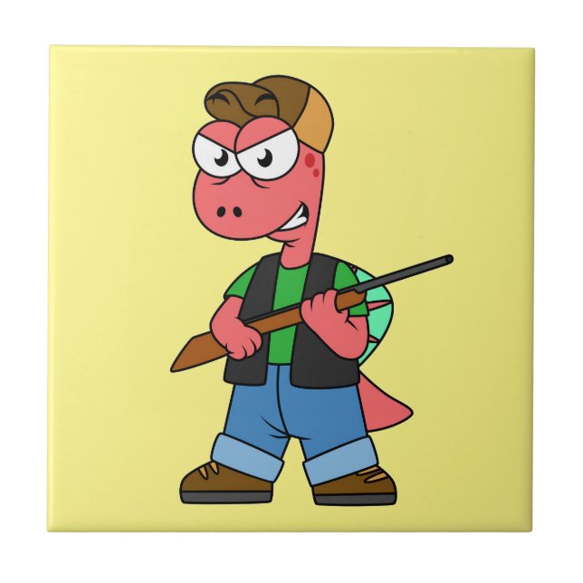 Carreau Illustration D'Un Chasseur De Spinosaure Avec Arme (Devant)