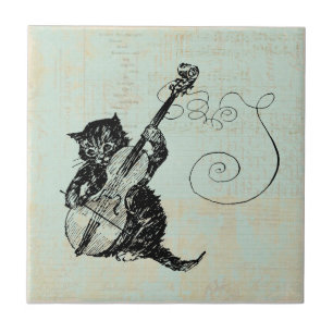 Carreau Illustration d'un chaton jouant au violon en musiq