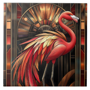 Carreau Illustration d'un Flamant rose Art déco dynamique