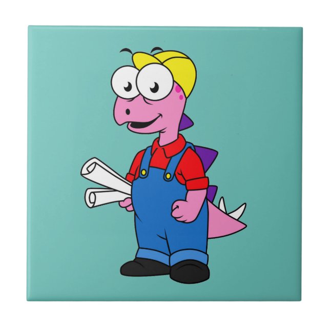 Carreau Illustration D'Un Ouvrier De Construction De Stego (Devant)