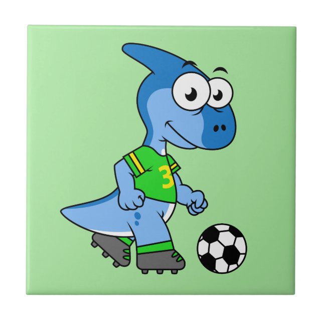 Carreau Illustration D'Un Parasaurolophus Jouant Au Footba (Devant)