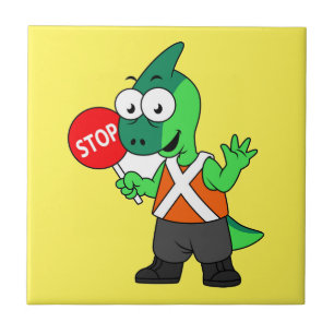 Carreau Illustration D'Un Parasaurolophus Traffic Enforcer