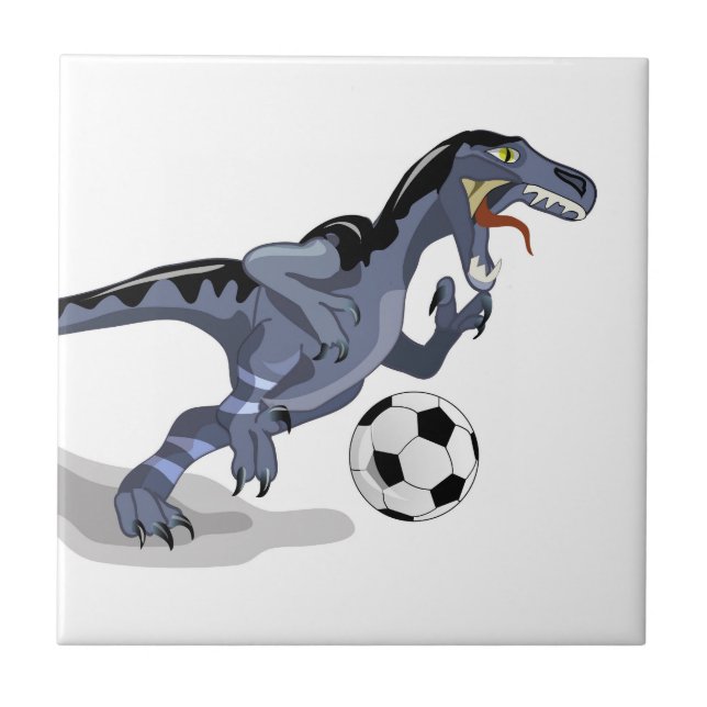 Carreau Illustration D'Un Raptor Dinosaure Jouant Au Footb (Devant)