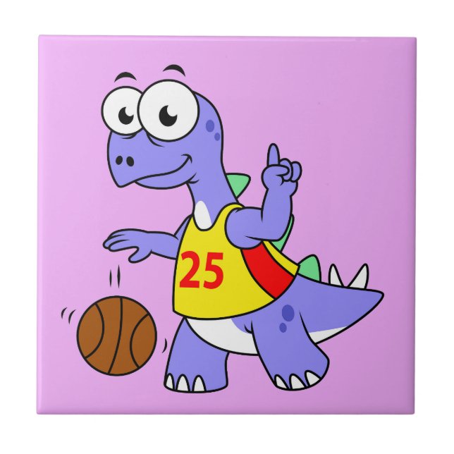 Carreau Illustration D'Un Stegosaurus Jouant Au Basket. (Devant)