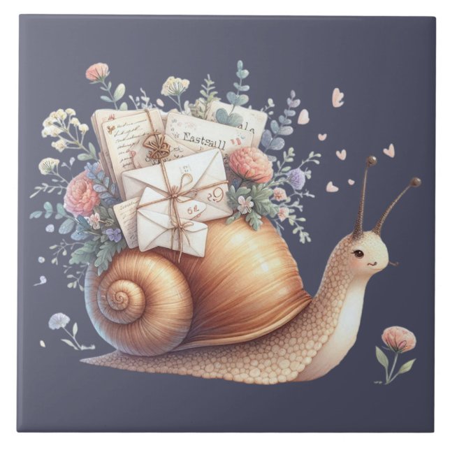 Carreau Illustration Floral Pastel du mignon Snail Mail (Devant)