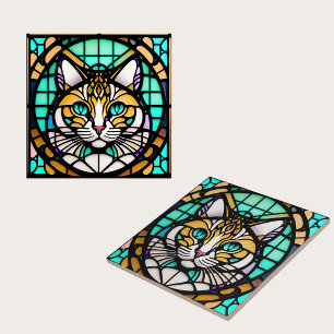 Carreau Illustration moderne Turquoise en verre de chat