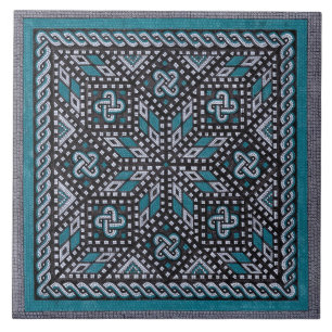 Carreau Illustration mosaïque gris noir et bleu matisse