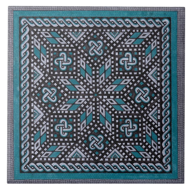 Carreau Illustration mosaïque gris noir et bleu matisse (Devant)