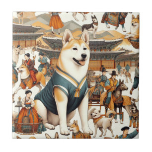 Carreau Illustration sans couture du chien Jindo vintage c