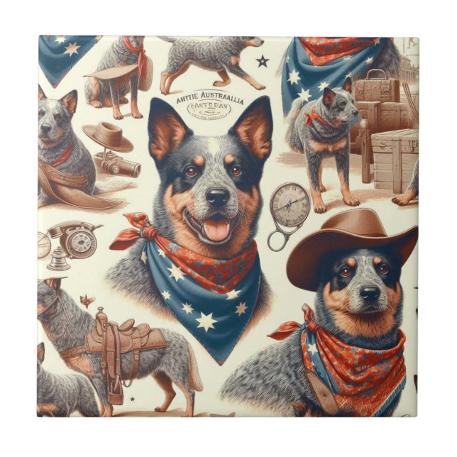 Carreau Illustration vintage Australian Cattle Dog (Devant)