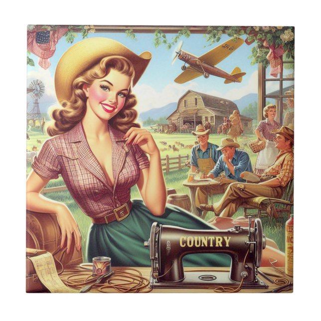 Carreau Illustration vintage Country Girl (Devant)