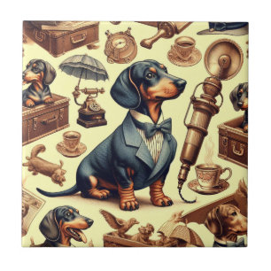 Carreau Illustration vintage Dachshund