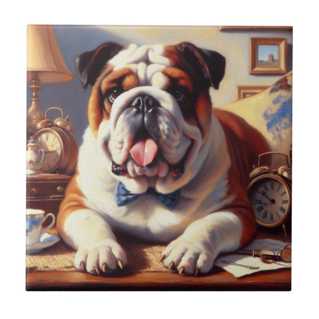 Carreau Illustration vintage de Bulldog (Devant)