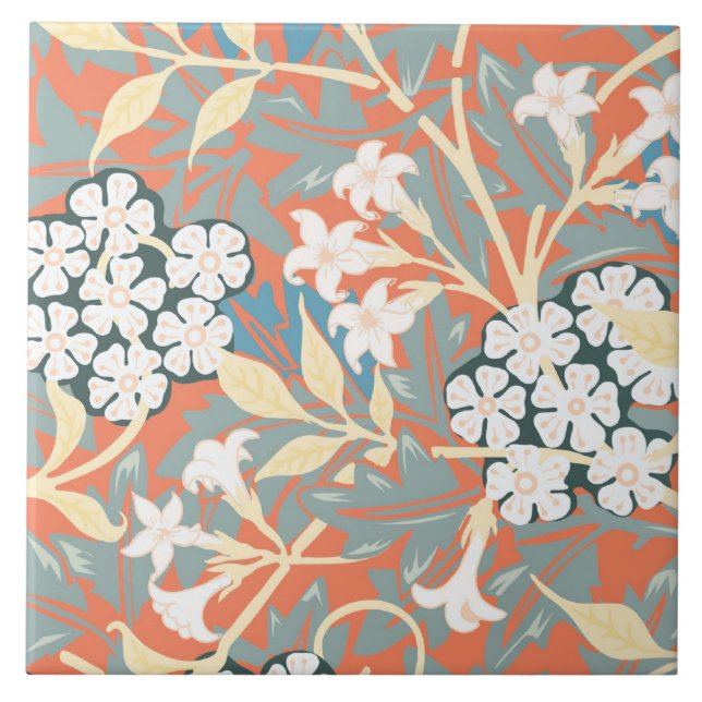 Carreau Illustration vintage Jasmine bleu/beige (Devant)