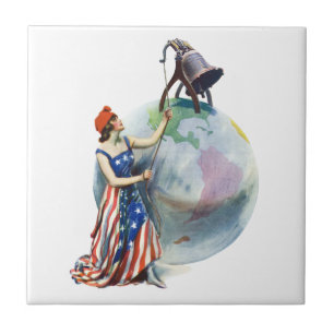 Carreau Illustration vintage patriotique de Lady Liberty p